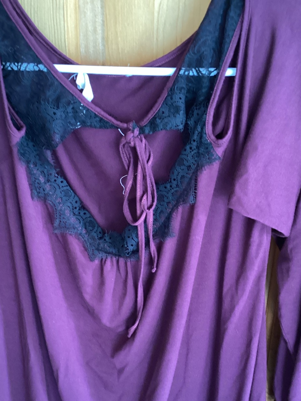 Plum Lace-Trim Women's Blouse with Tie-Neck